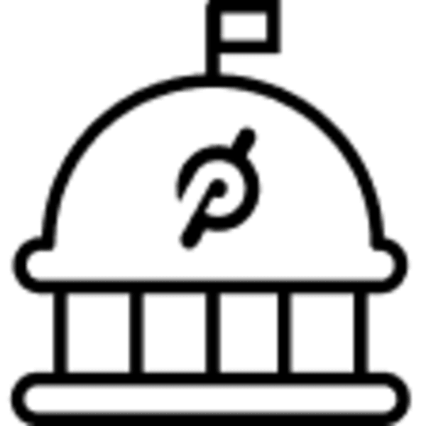 Government building icon with Peloton logo inside