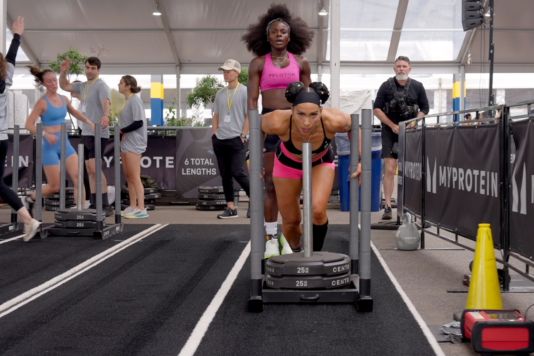 Peloton instructors Robin Arzón and Tunde Oyeneyin compete in HYROX NYC
