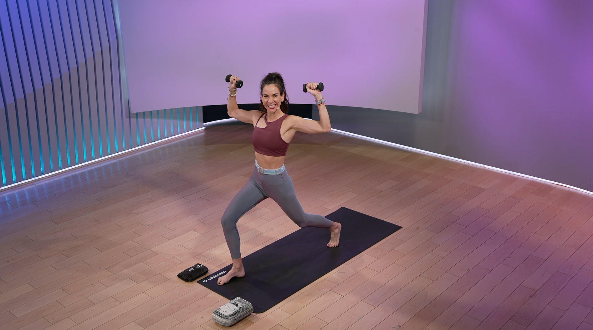 Peloton instructor Mariana Fernandez teaches a yoga with weights workout class on Peloton called Sculpt Flow.