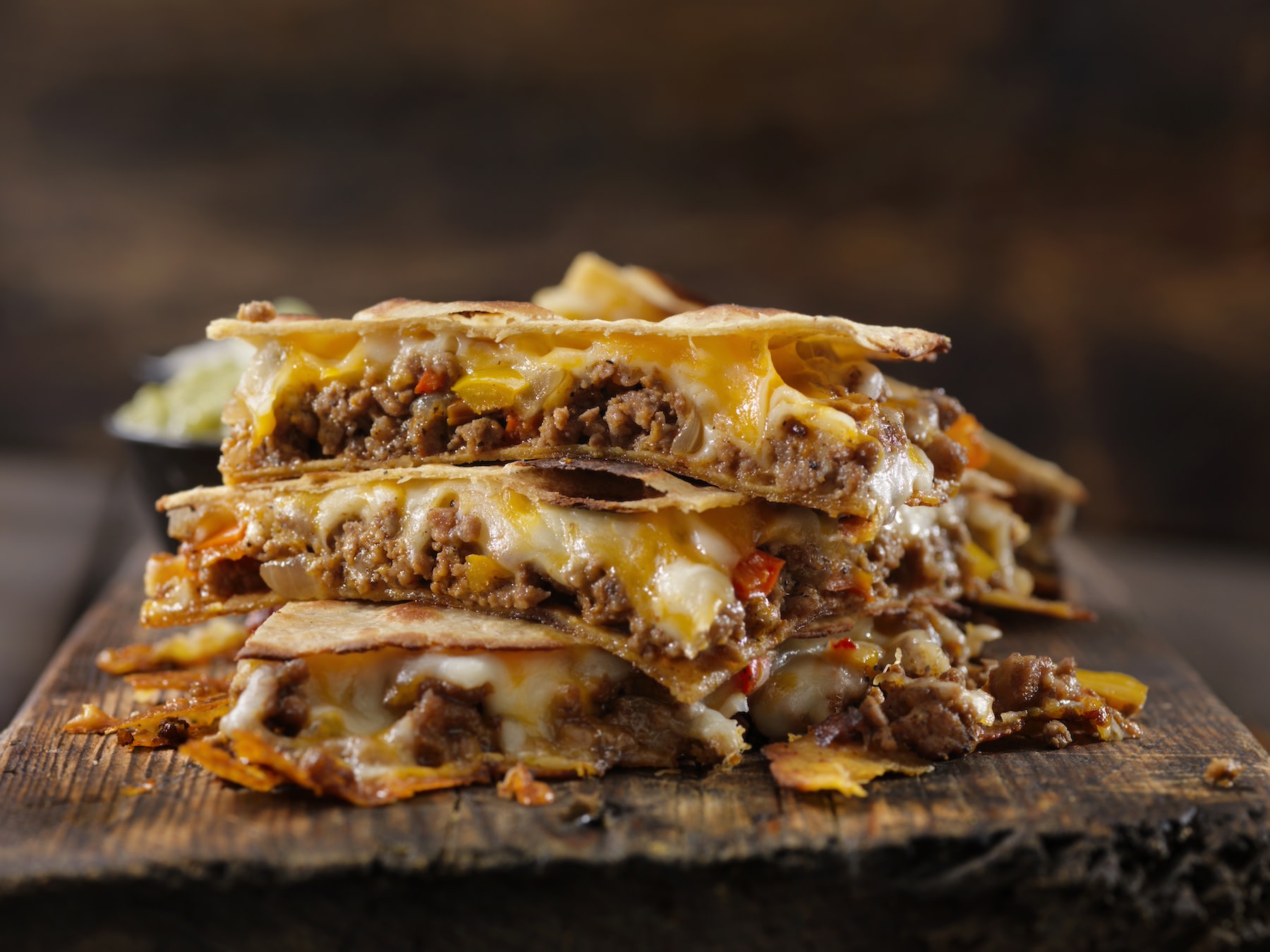 A cheesy quesadilla made with ground turkey, a lean protein.