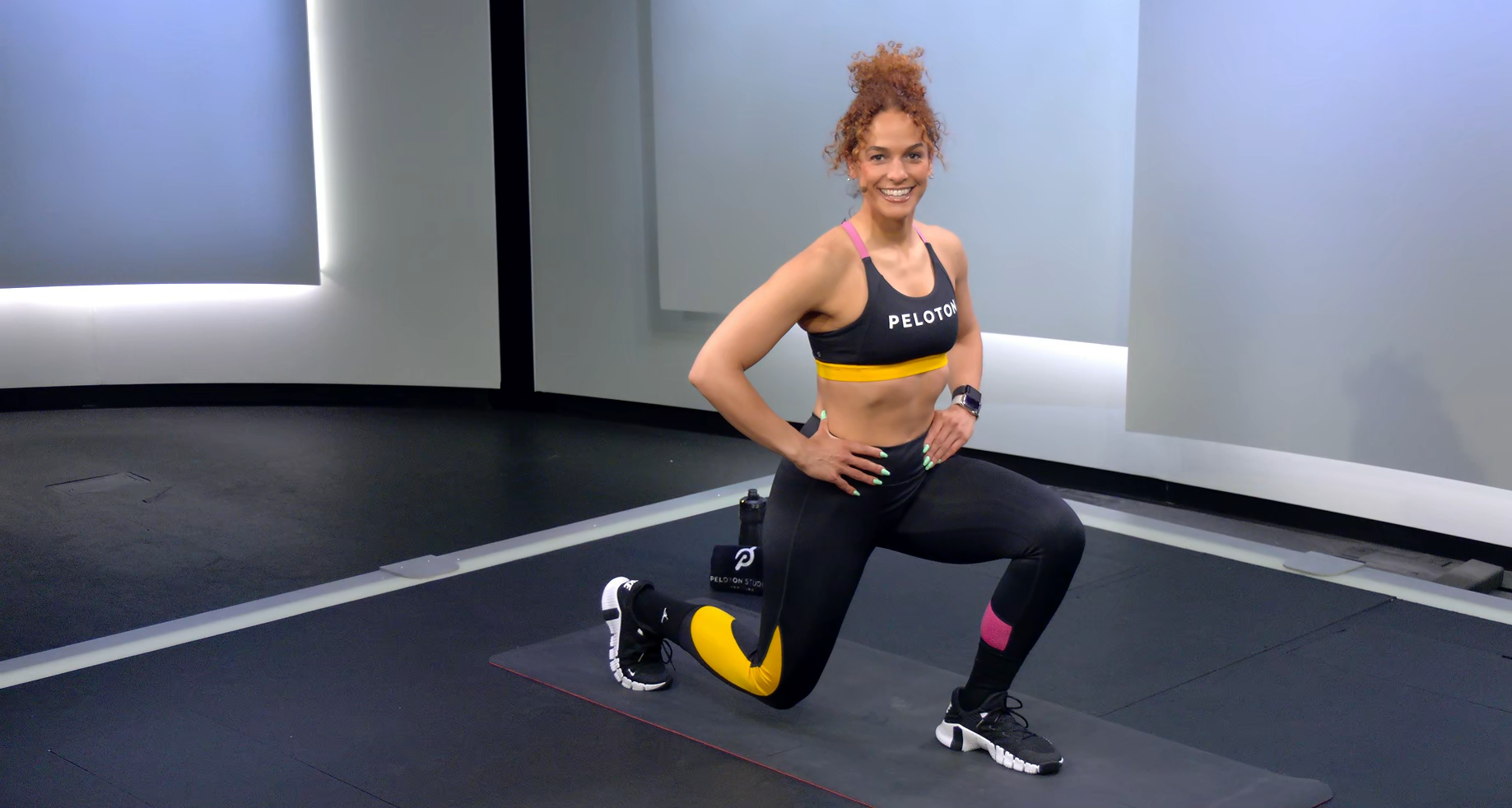 Woman does a lunge, a leg exercise for beginners