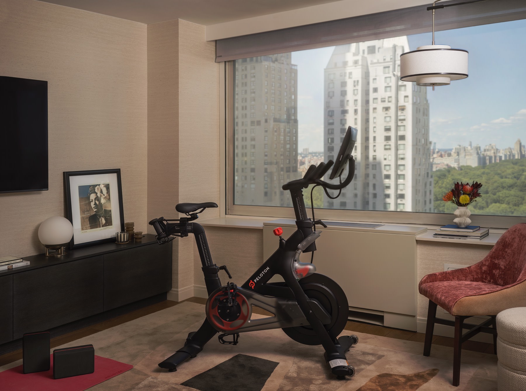 A Peloton Bike in a hotel room at Thompson Central Park New York