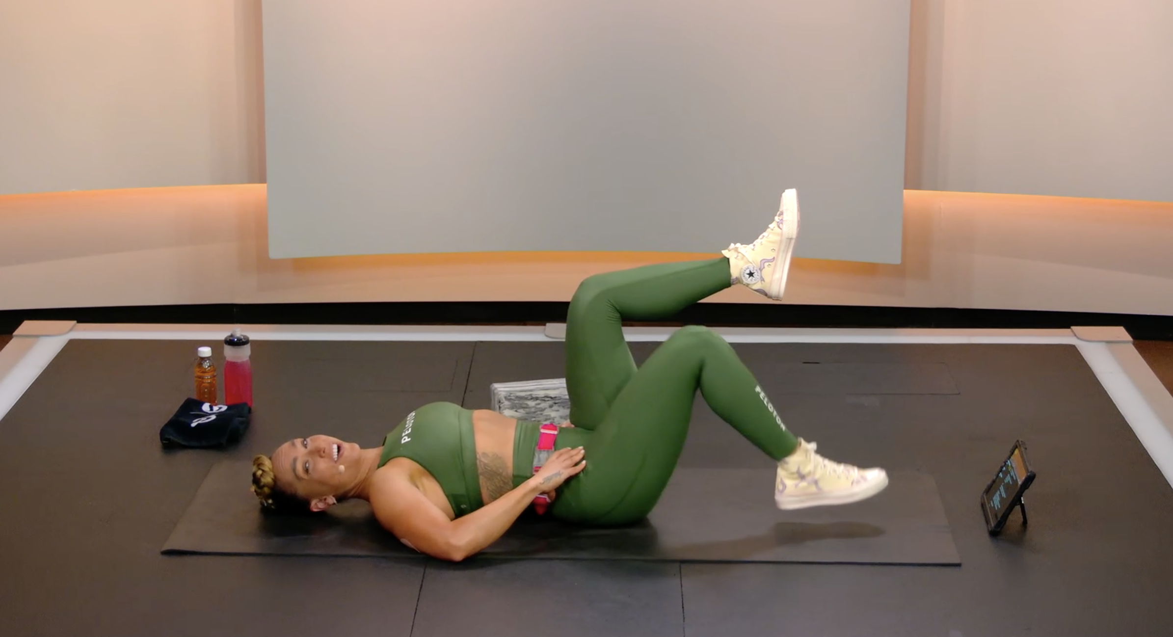 Robin Arzon demonstrates postnatal core exercises