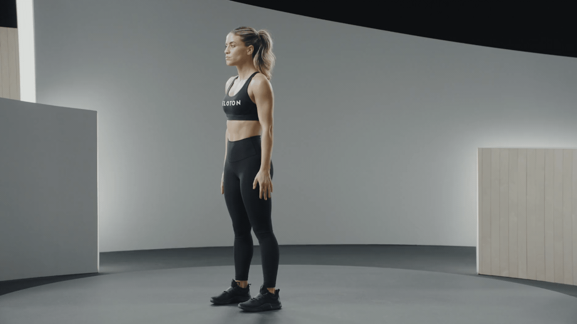 Kendall Toole demonstrates a front hook punch in boxing in a Peloton class