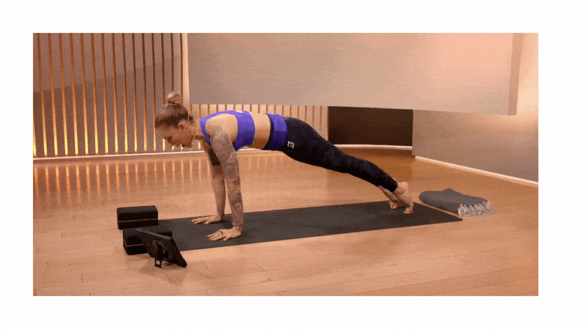 GIF of Kirra Michel doing Cobra Pose in Peloton Studios