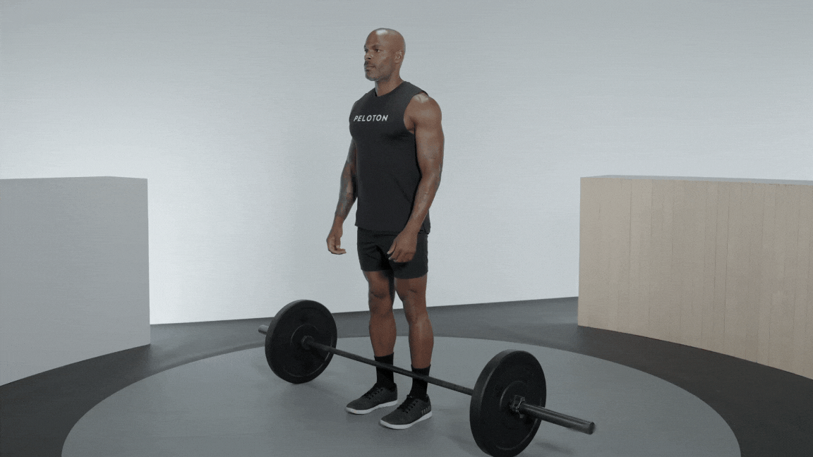 Adrian Williams demonstrates a barbell RDL