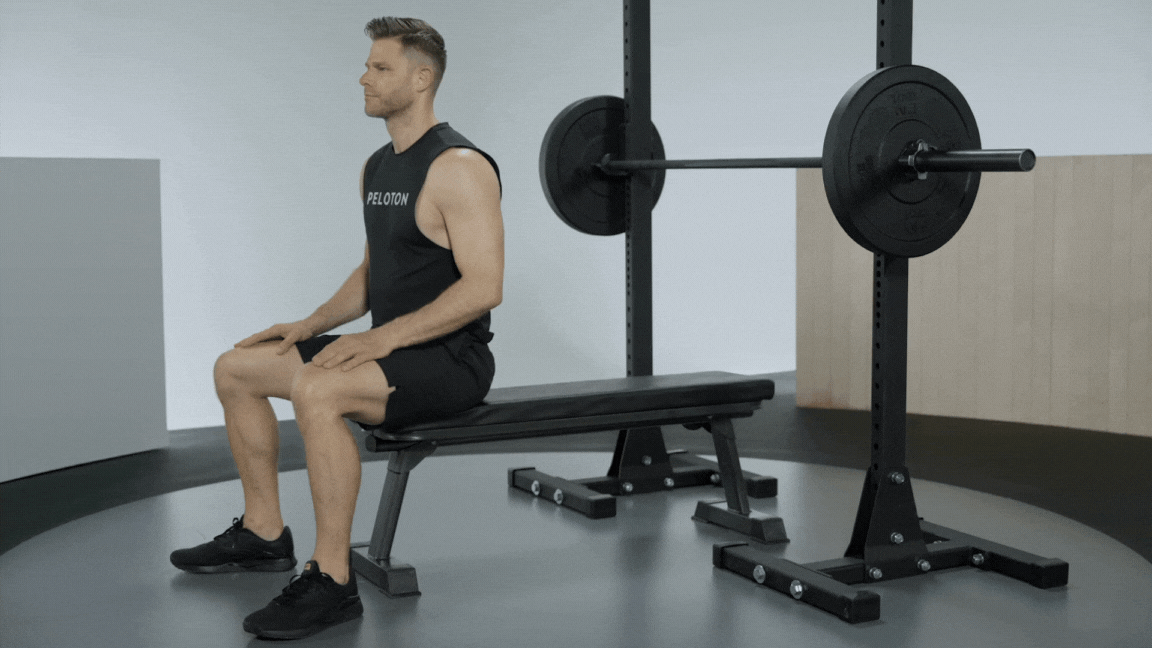 Peloton instructor Andy Speer demonstrates the barbell bench press with proper form