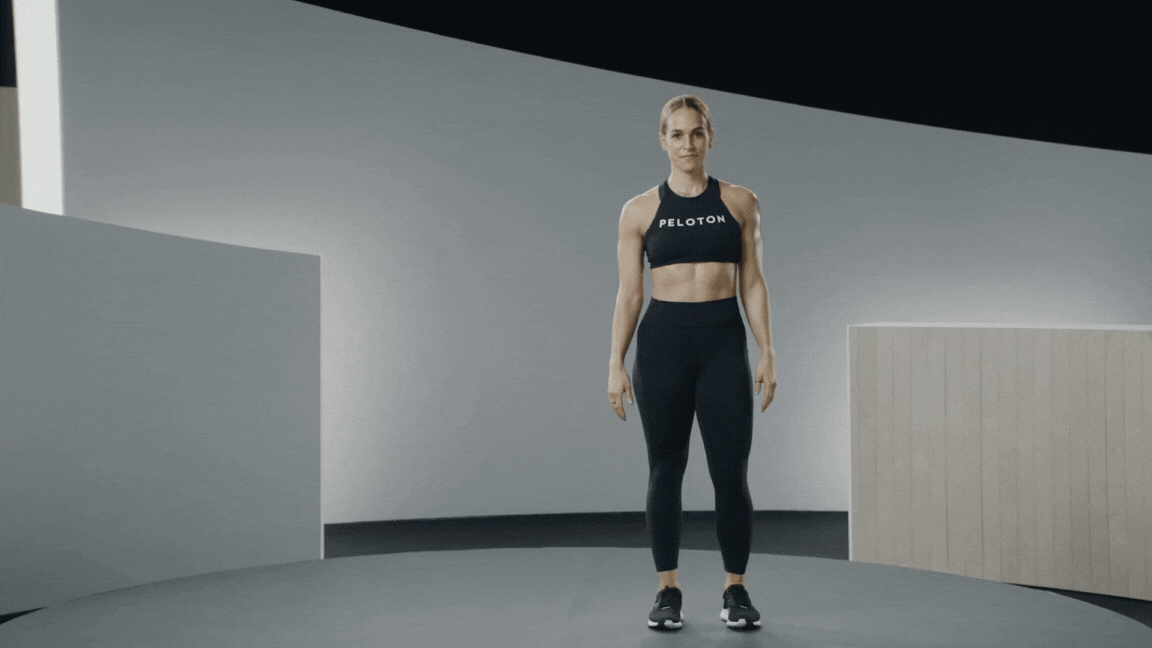 Peloton instructor Jess Sims demonstrates skater hops as a strength exercise for tennis players.