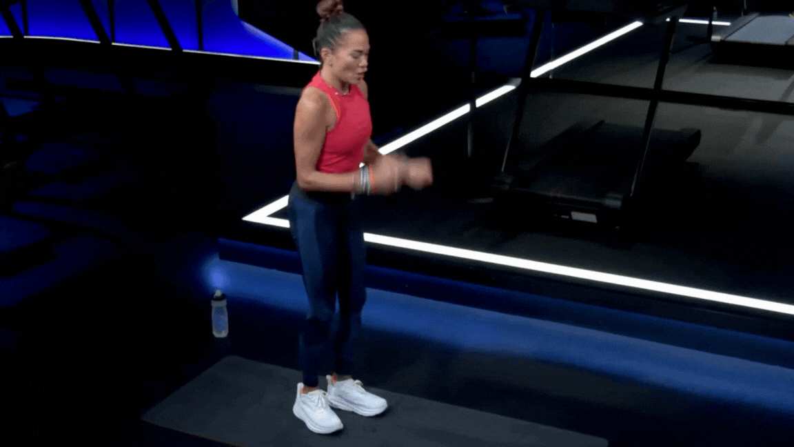 Walking Hamstring Sweep GIF | The Output by Peloton