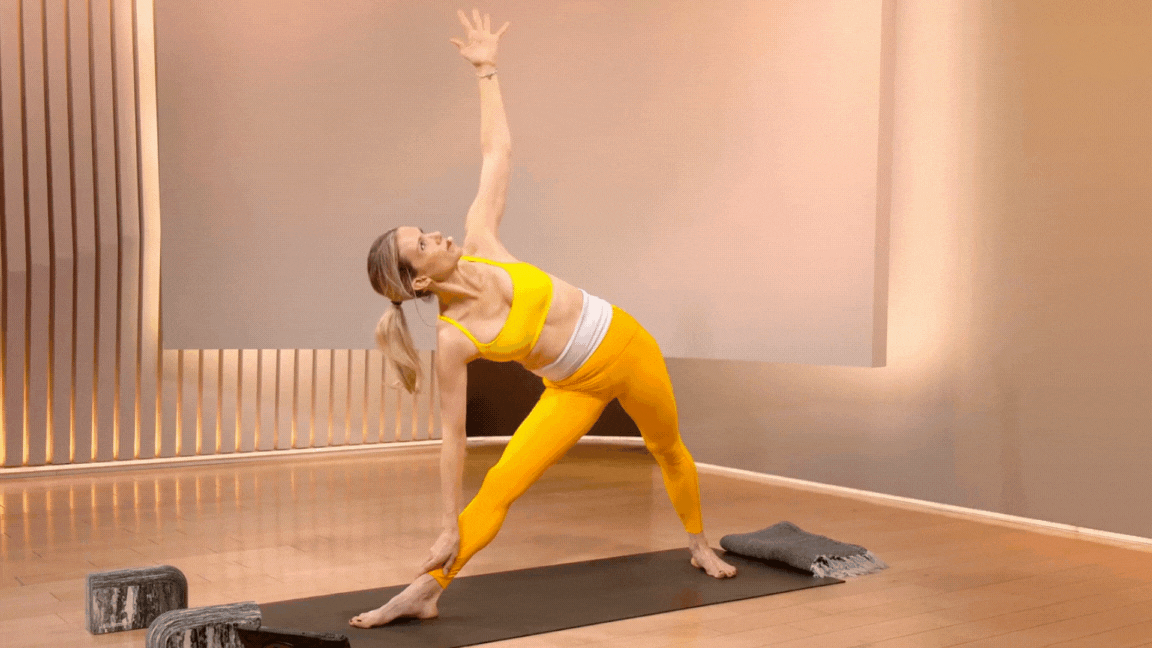 GIF of Kristin McGee doing Warrior 2 Pose