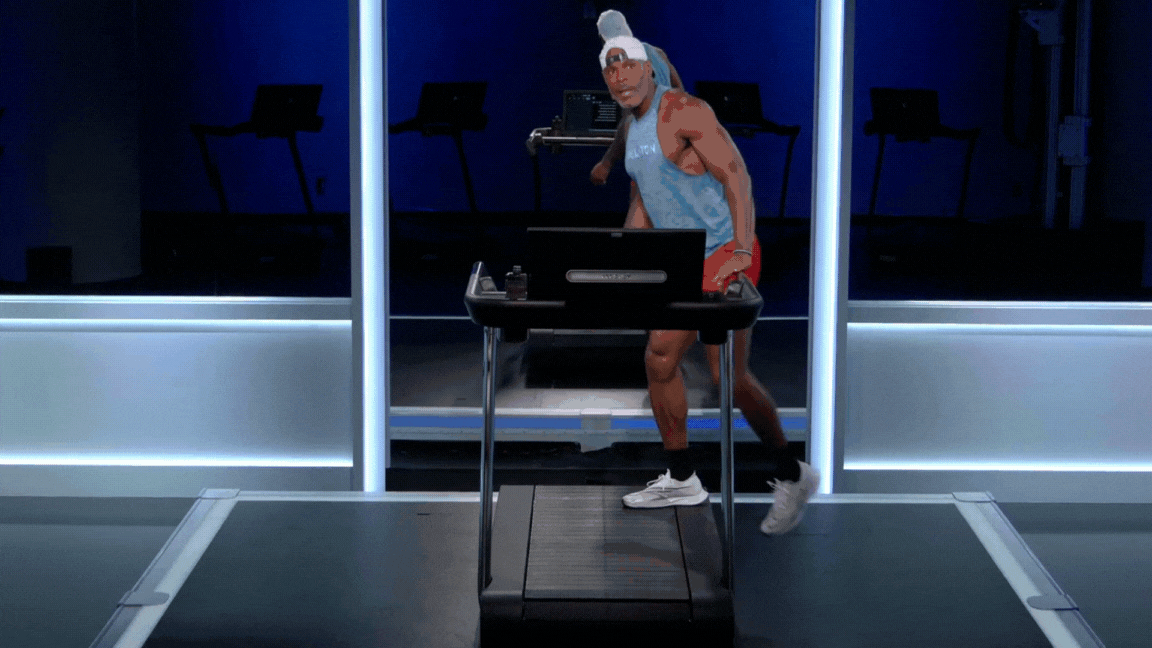 Adrian Williams Calf Stretch Post-Run (GIF) in Peloton Studios