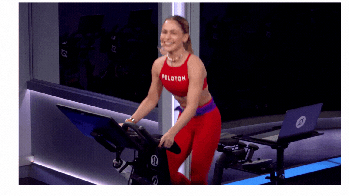 Olivia Amato teaches a Peloton cycling class 