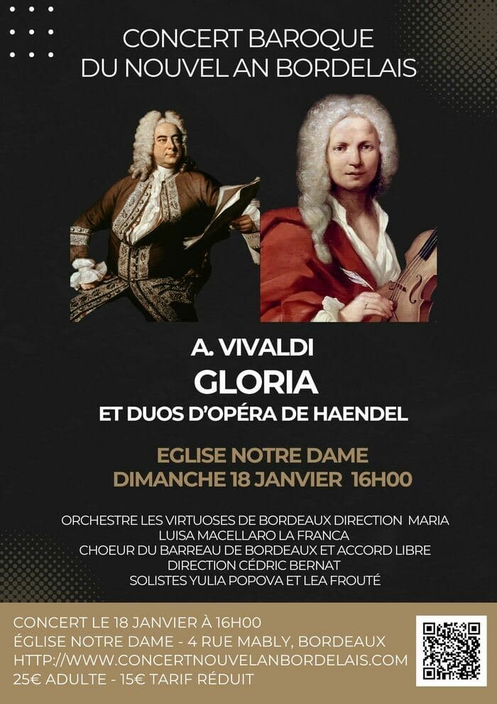 Affiche du Concert baroque du Nouvel An Bordelais 2026 consacré à Vivaldi et Haendel