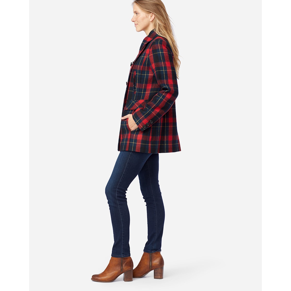 Red Plaid Peacoat Womens Tradingbasis