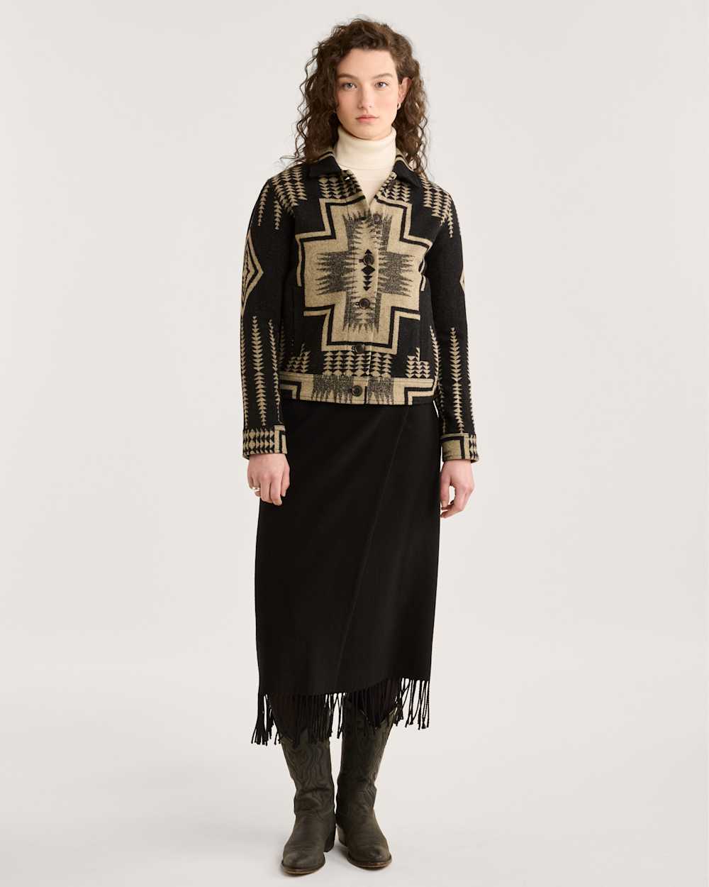 ALTERNATE VIEW OF WOMEN'S HARDING WILLA JACKET IN BLACK/TAN HARDING JACQUARD image number 4