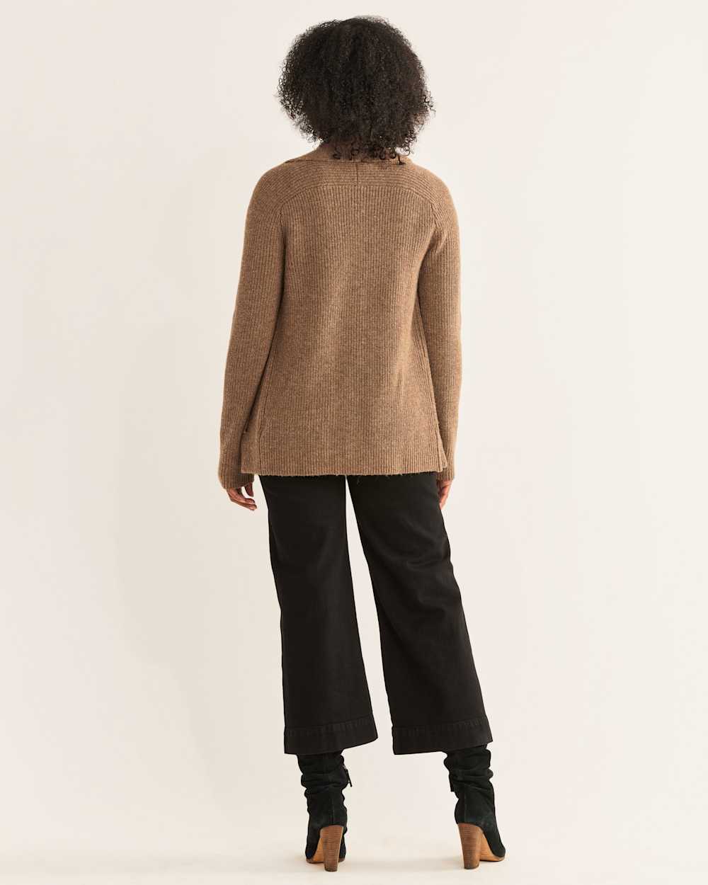 ALTERNATE VIEW OF WOMEN'S SHETLAND COLLECTION CARDIGAN IN TAN image number 3