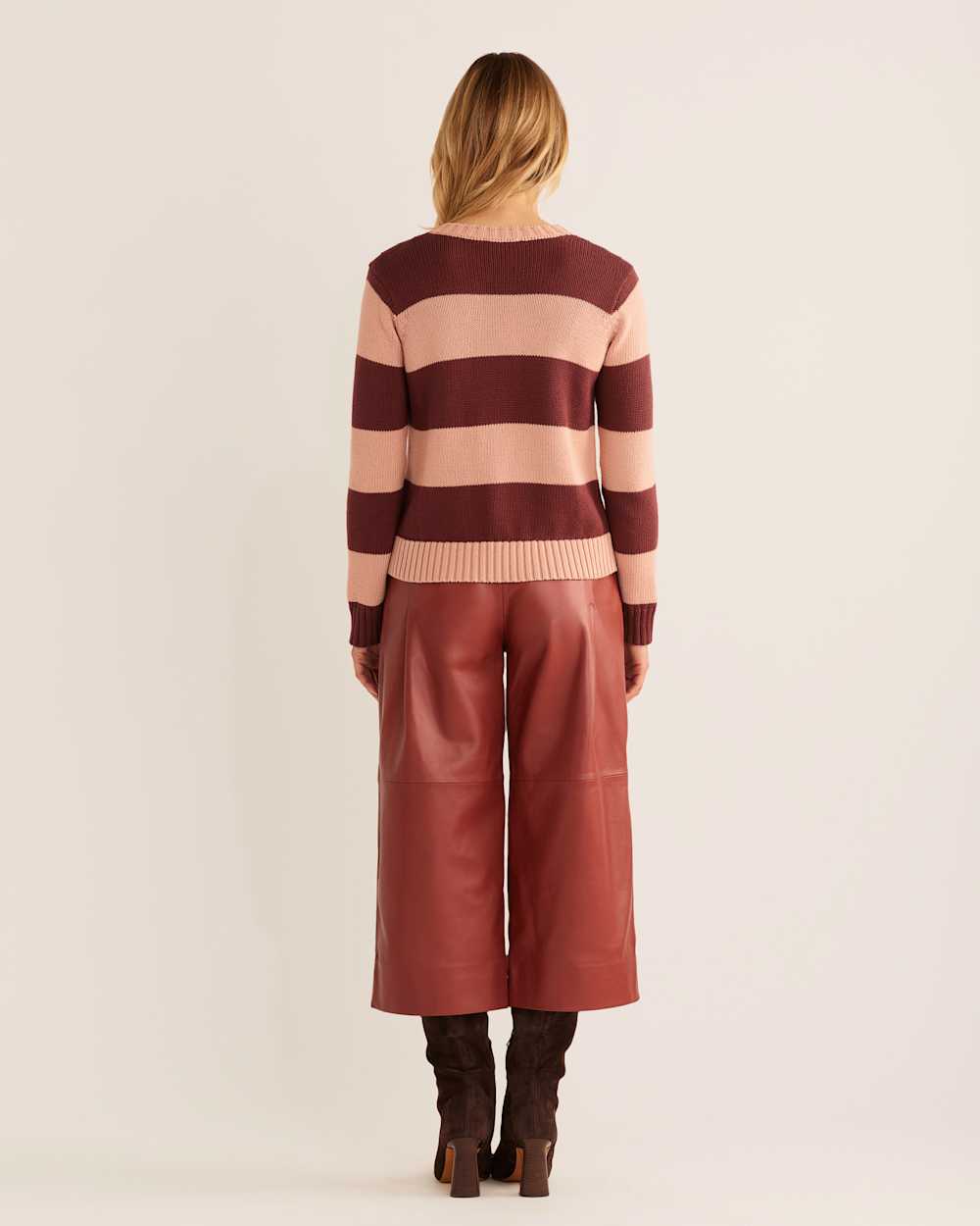ALTERNATE VIEW OF WOMEN'S SELLWOOD STRIPE COTTON SWEATER IN MAHOGANY ROSE/BRANDIED PLUM image number 3