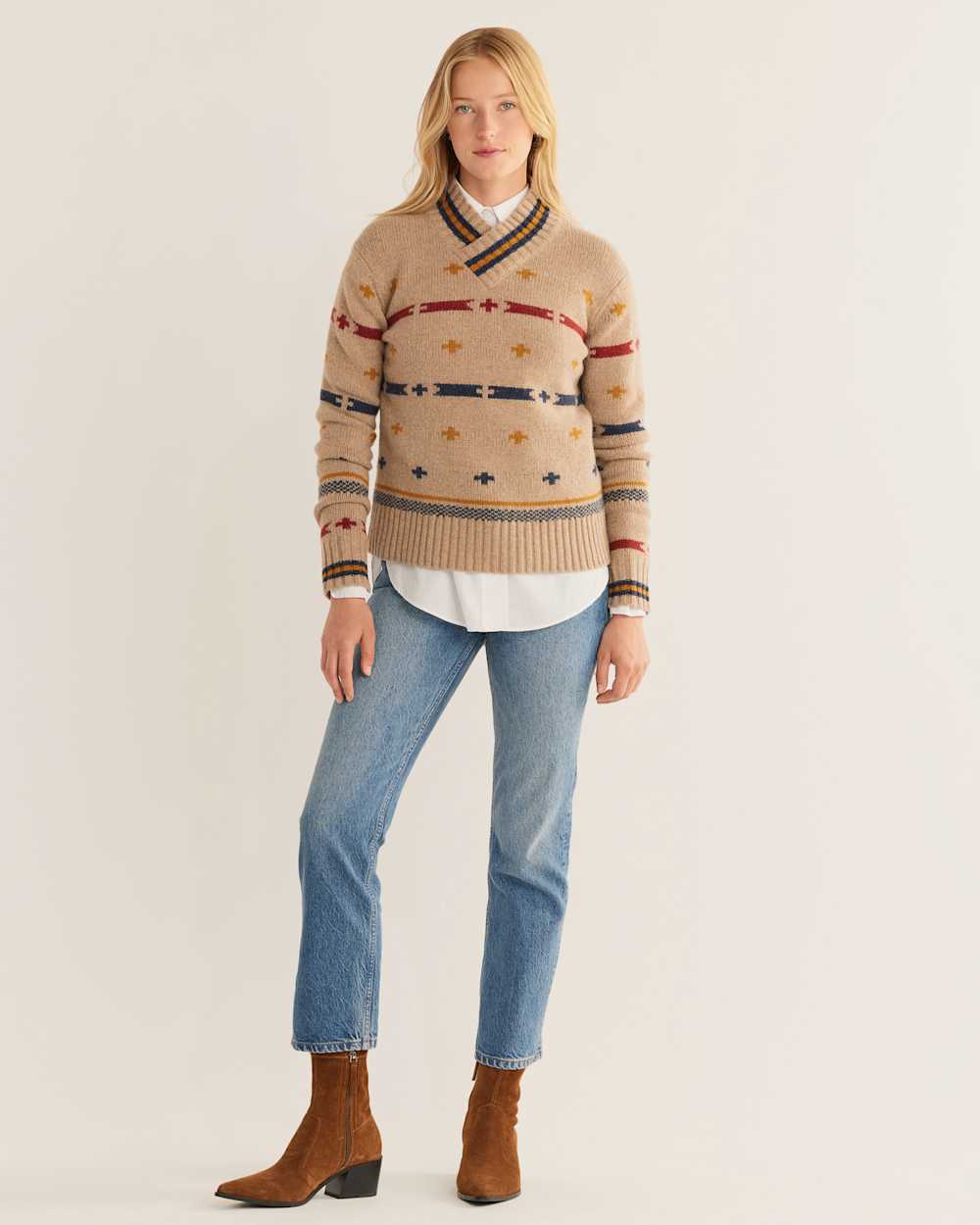WOMEN'S HALLIE MERINO GRAPHIC SWEATER IN BARLEY MULTI image number 1