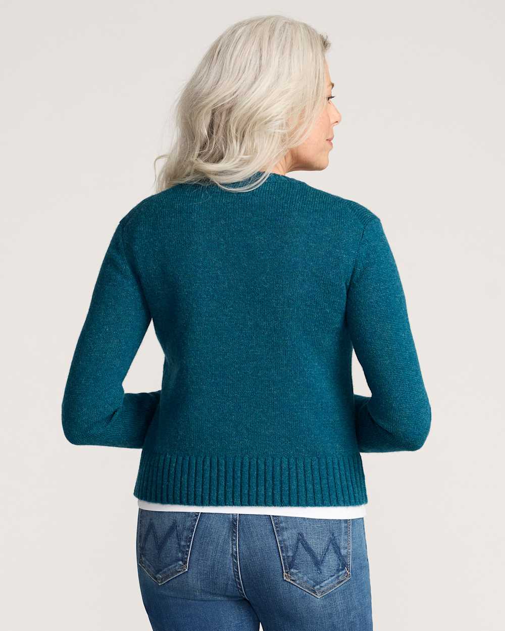 ALTERNATE VIEW OF WOMEN'S SHETLAND COLLECTION SWEATER IN DEEP TEAL HEATHER image number 2