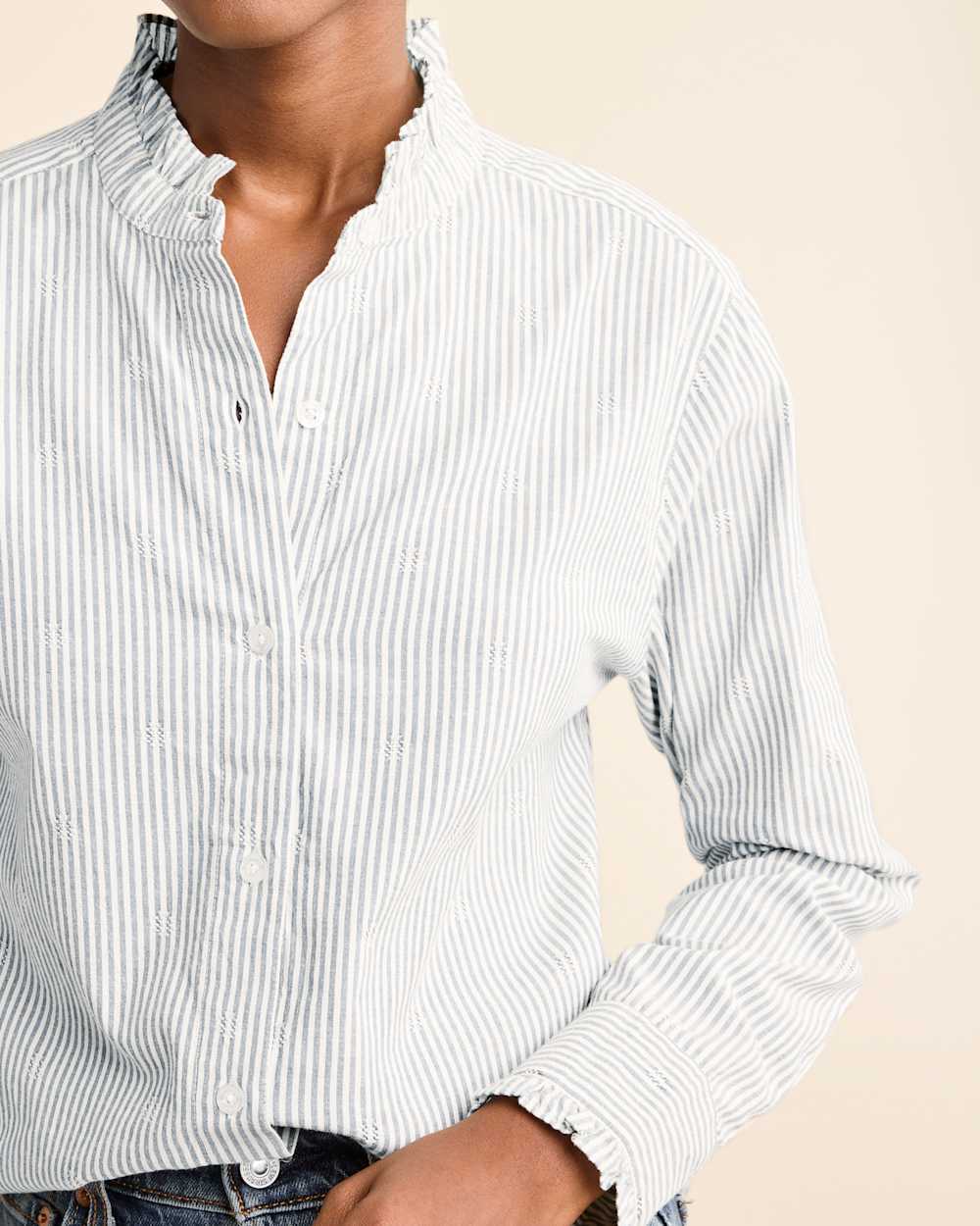 ALTERNATE VIEW OF WOMEN'S LONG-SLEEVE ELOISE SHIRT IN VINTAGE INDIGO/WHITE image number 4