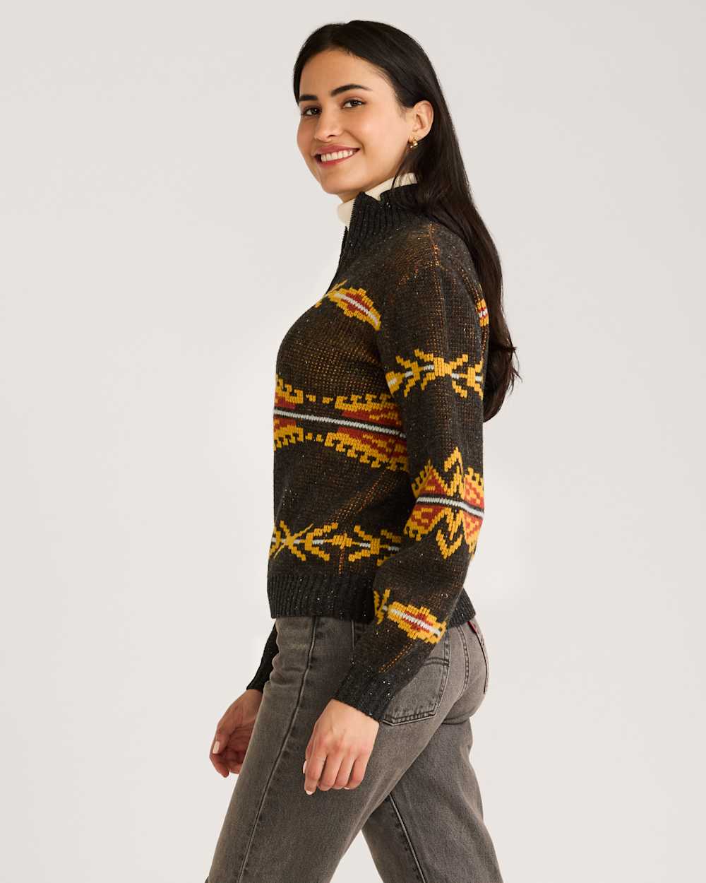 ALTERNATE VIEW OF WOMEN'S QUARTER-ZIP MERINO SWEATER IN CHARCOAL MULTI image number 2
