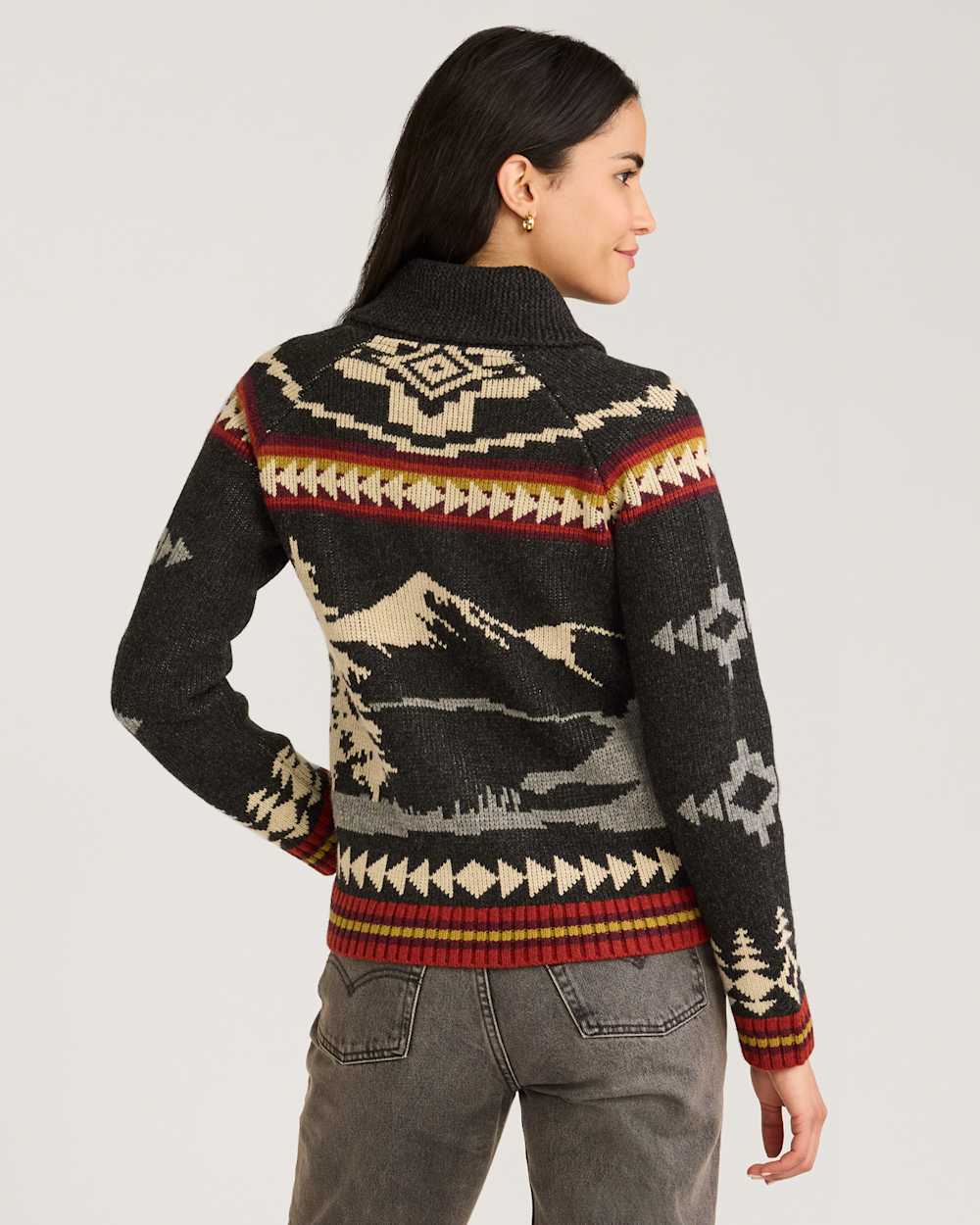 ALTERNATE VIEW OF WOMEN'S ALPINE LAMBSWOOL ZIP CARDIGAN IN BLACK MULTI image number 2
