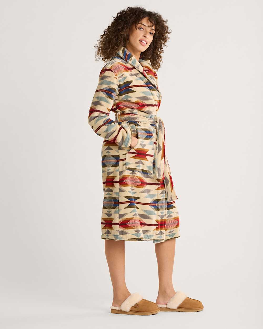ALTERNATE VIEW OF WOMEN'S WYETH TRAIL COTTON TERRY VELOUR ROBE IN OATMEAL image number 3