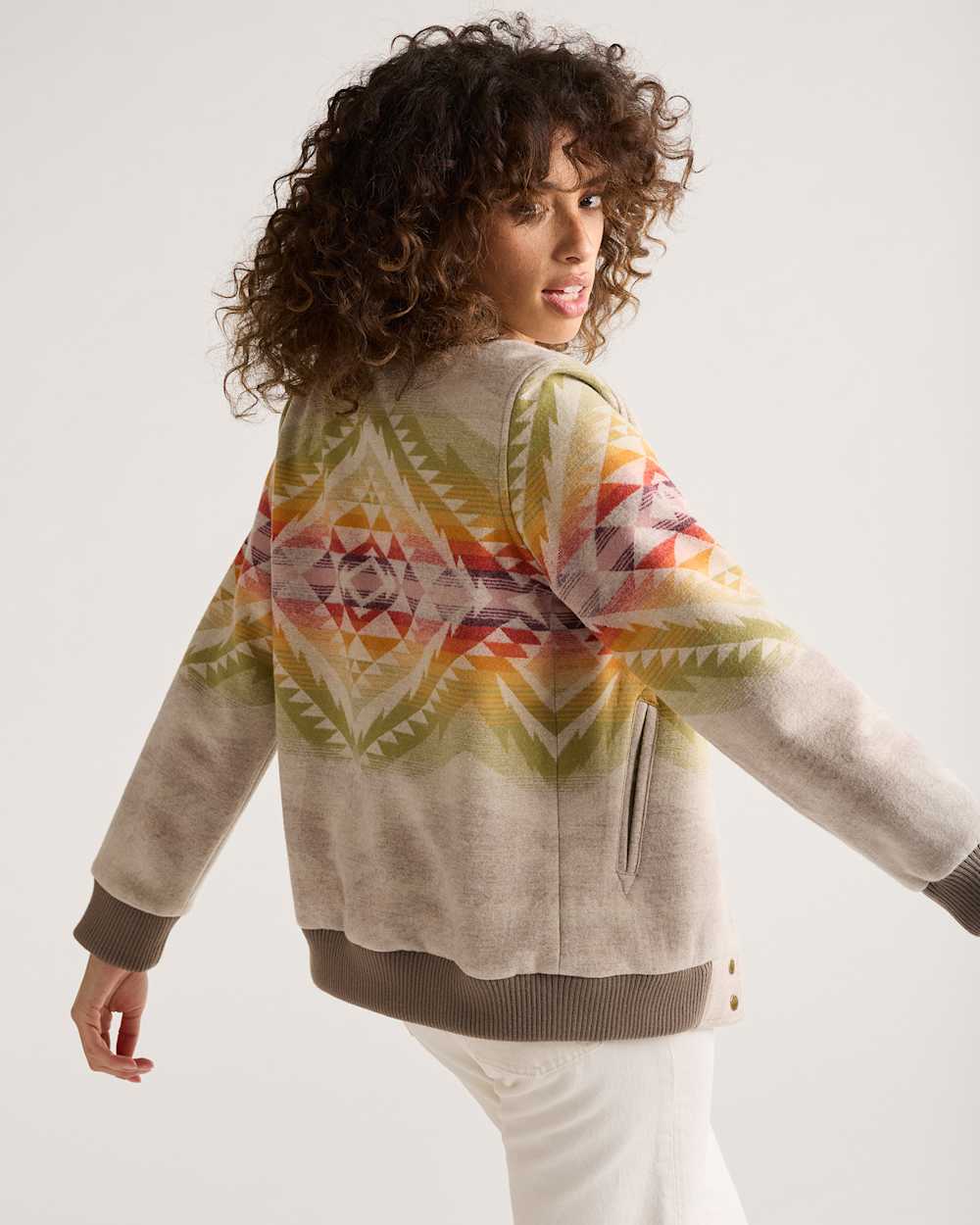 ALTERNATE VIEW OF WOMEN'S HOYT WOOL BOMBER IN TAN MULTI CASCADIA image number 4