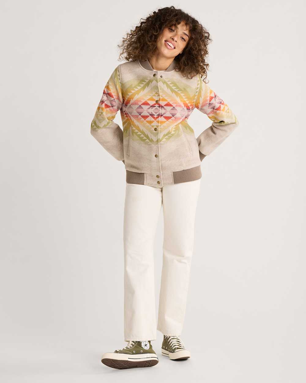 ALTERNATE VIEW OF WOMEN'S HOYT WOOL BOMBER IN TAN MULTI CASCADIA image number 5