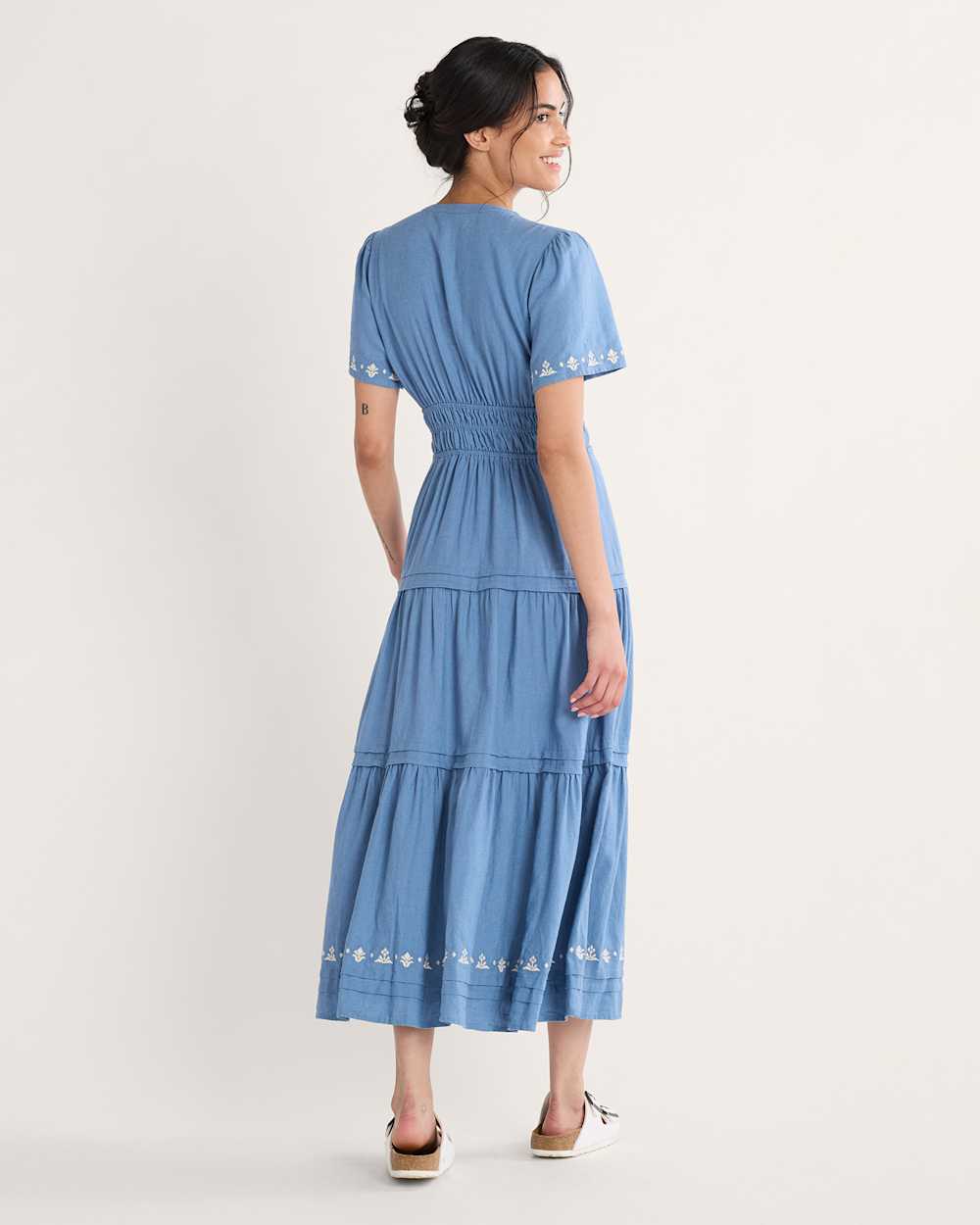 ALTERNATE VIEW OF WOMEN'S PENELOPE LINEN DRESS IN DUSTY BLUE image number 3
