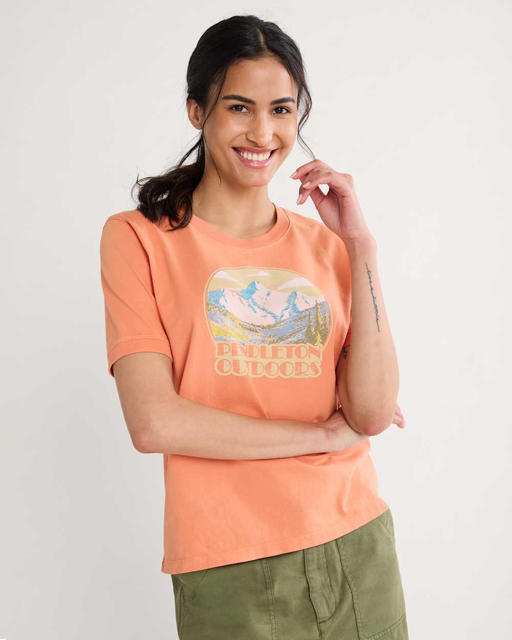 WOMEN'S RETRO GRAPHIC TEE IN DUSTY ORANGE image number 1