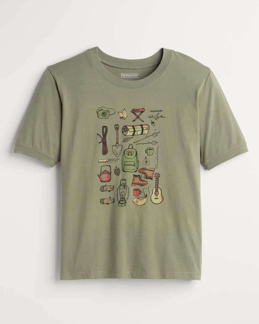 WOMEN'S RETRO GRAPHIC TEE IN DUSTY GREEN image number 1