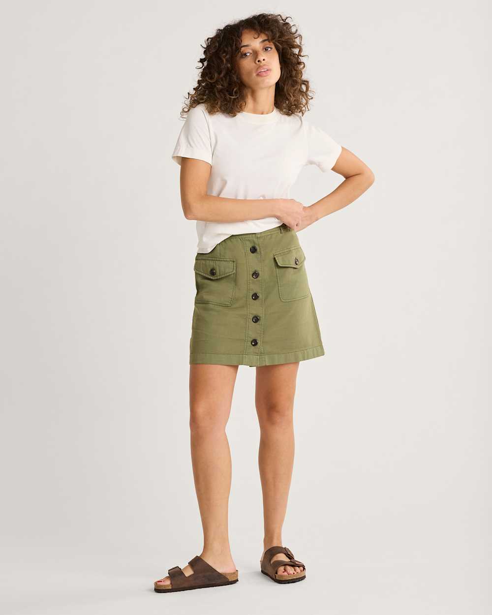 ALTERNATE VIEW OF WOMEN'S UTILITY COTTON/LINEN SKIRT IN KHAKI GREEN image number 2