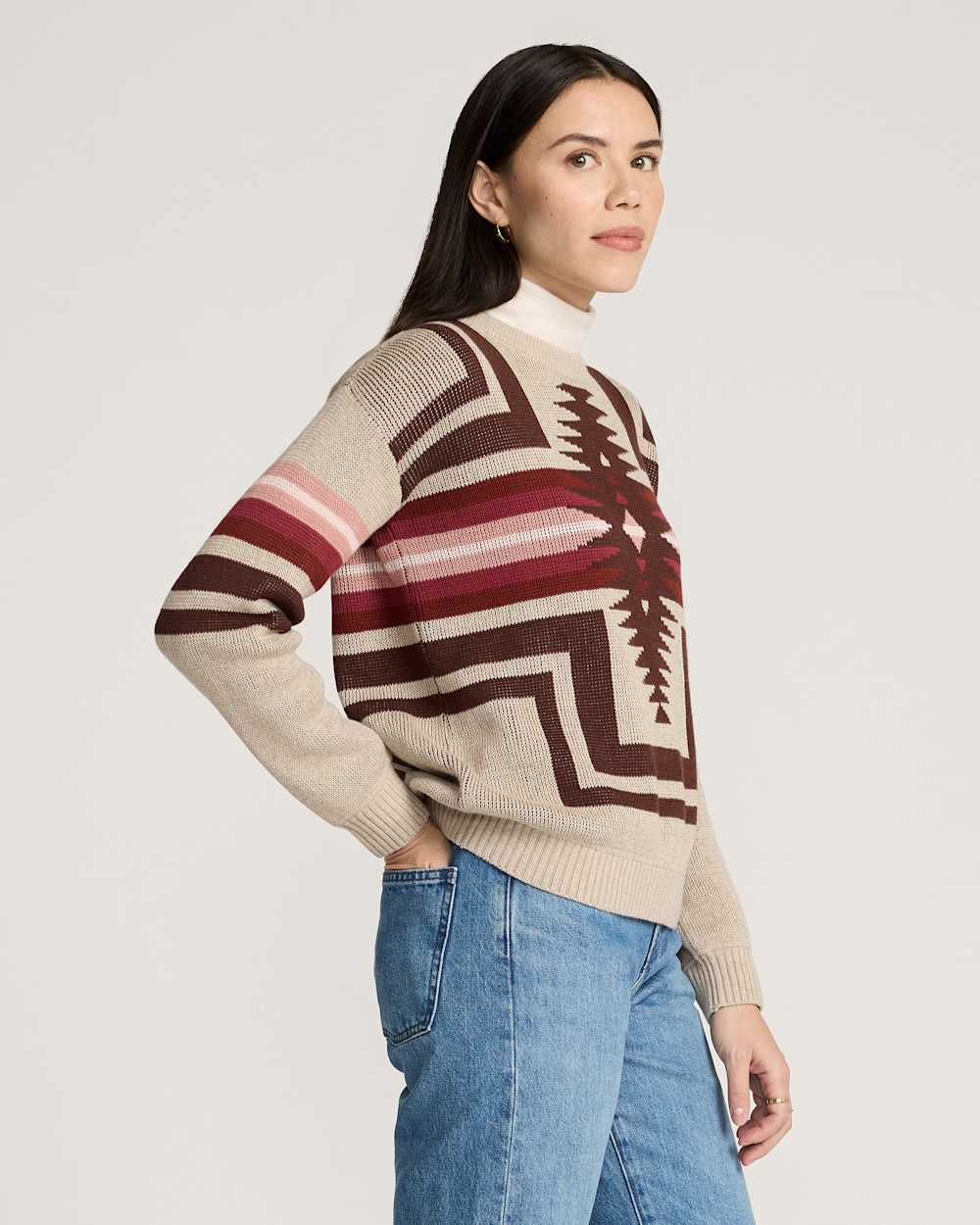 ALTERNATE VIEW OF WOMEN'S MONTERA COTTON PULLOVER IN TAUPE HEATHER image number 3