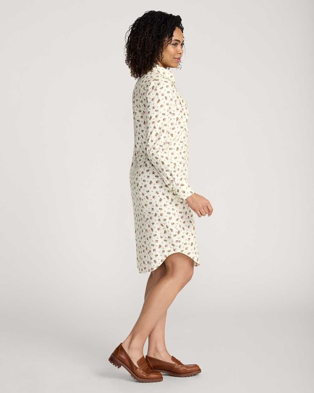 ALTERNATE VIEW OF WOMEN'S FLORAL COTTON TWILL GAMBLER SHIRT DRESS IN ECRU image number 3