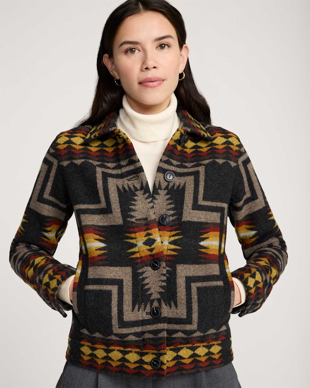 HARDING WOOL WILLA JACKET IN BLACK/TAUPE image number 1