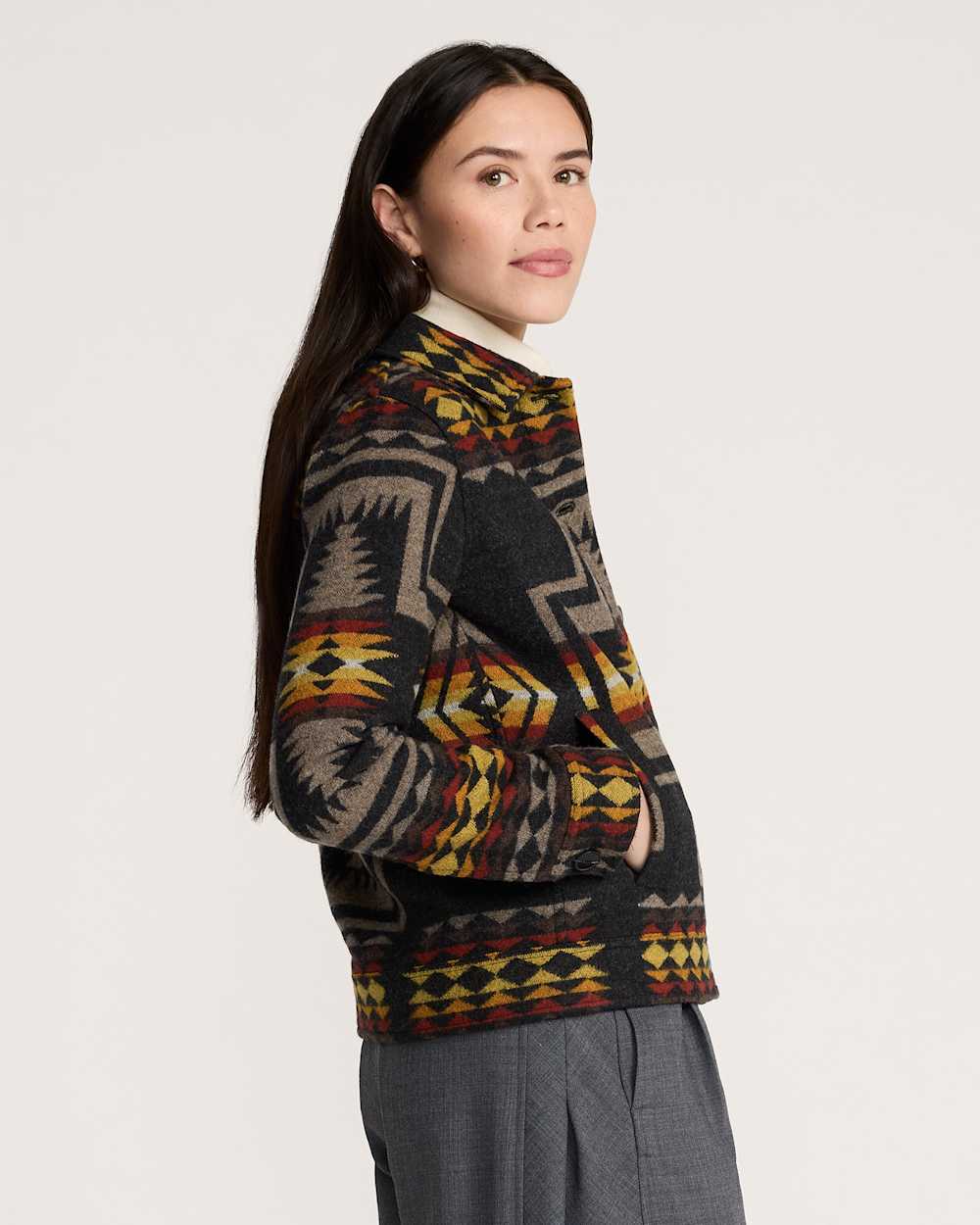 ALTERNATE VIEW OF HARDING WOOL WILLA JACKET IN BLACK/TAUPE image number 3