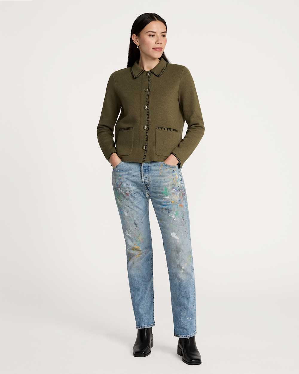 ALTERNATE VIEW OF WOMEN'S SOLID SOUVENIR CARDIGAN IN OLIVE image number 6