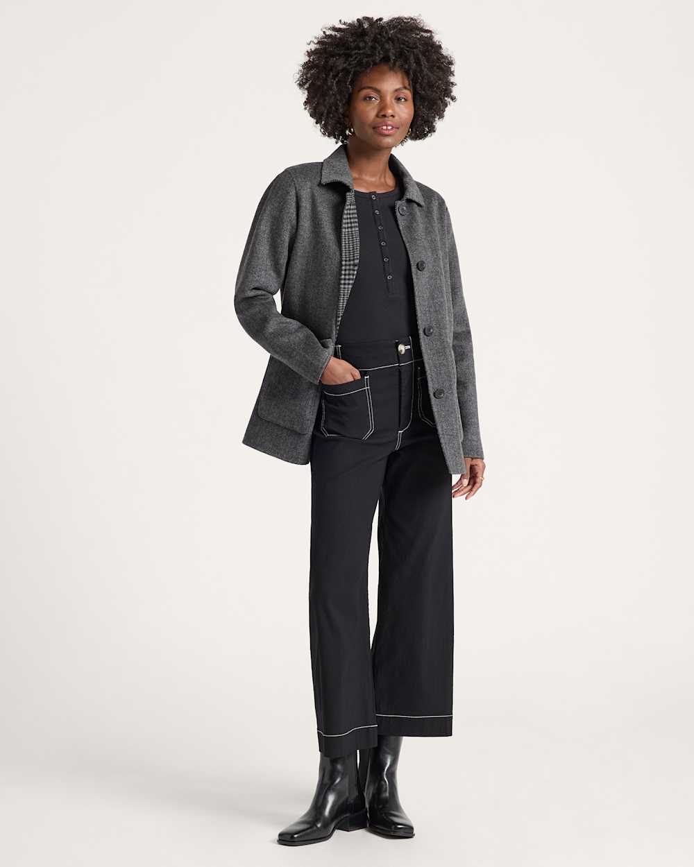ALTERNATE VIEW OF WOMEN'S REVERSIBLE WOOL JACKET IN CHARCOAL HERRINGBONE image number 2