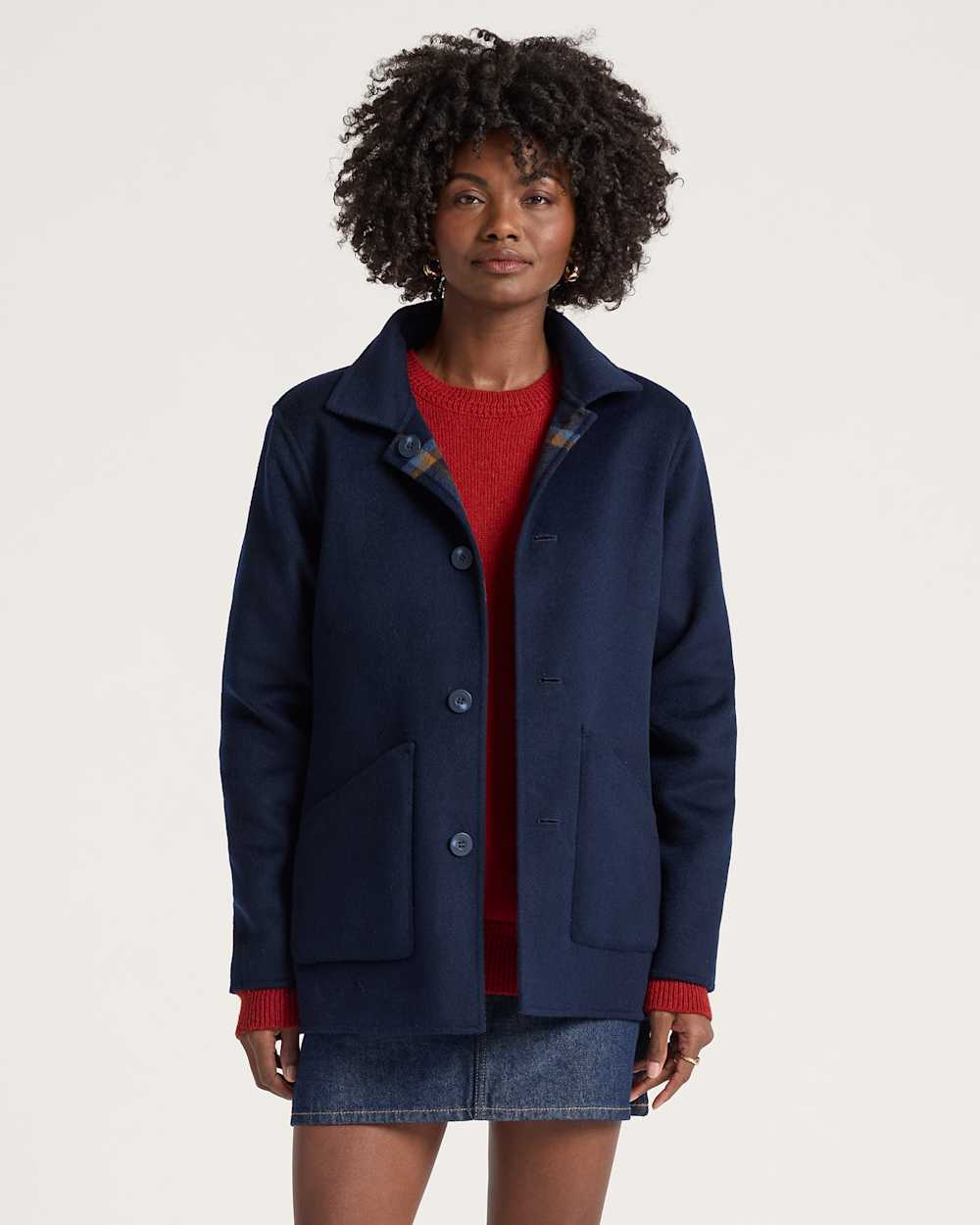 ALTERNATE VIEW OF WOMEN'S REVERSIBLE WOOL JACKET IN NAVY MULTI PLAID image number 2