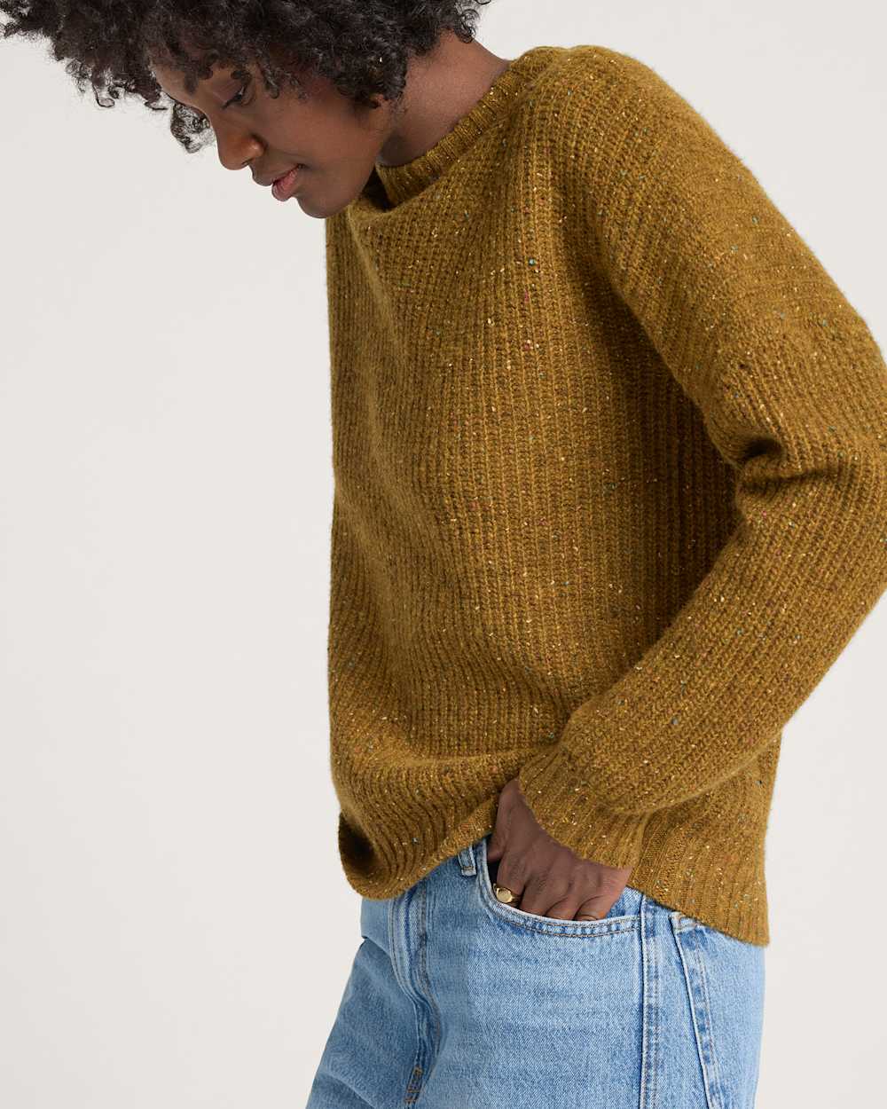 ALTERNATE VIEW OF WOMEN'S DONEGAL EYELET SWEATER IN GOLD image number 5