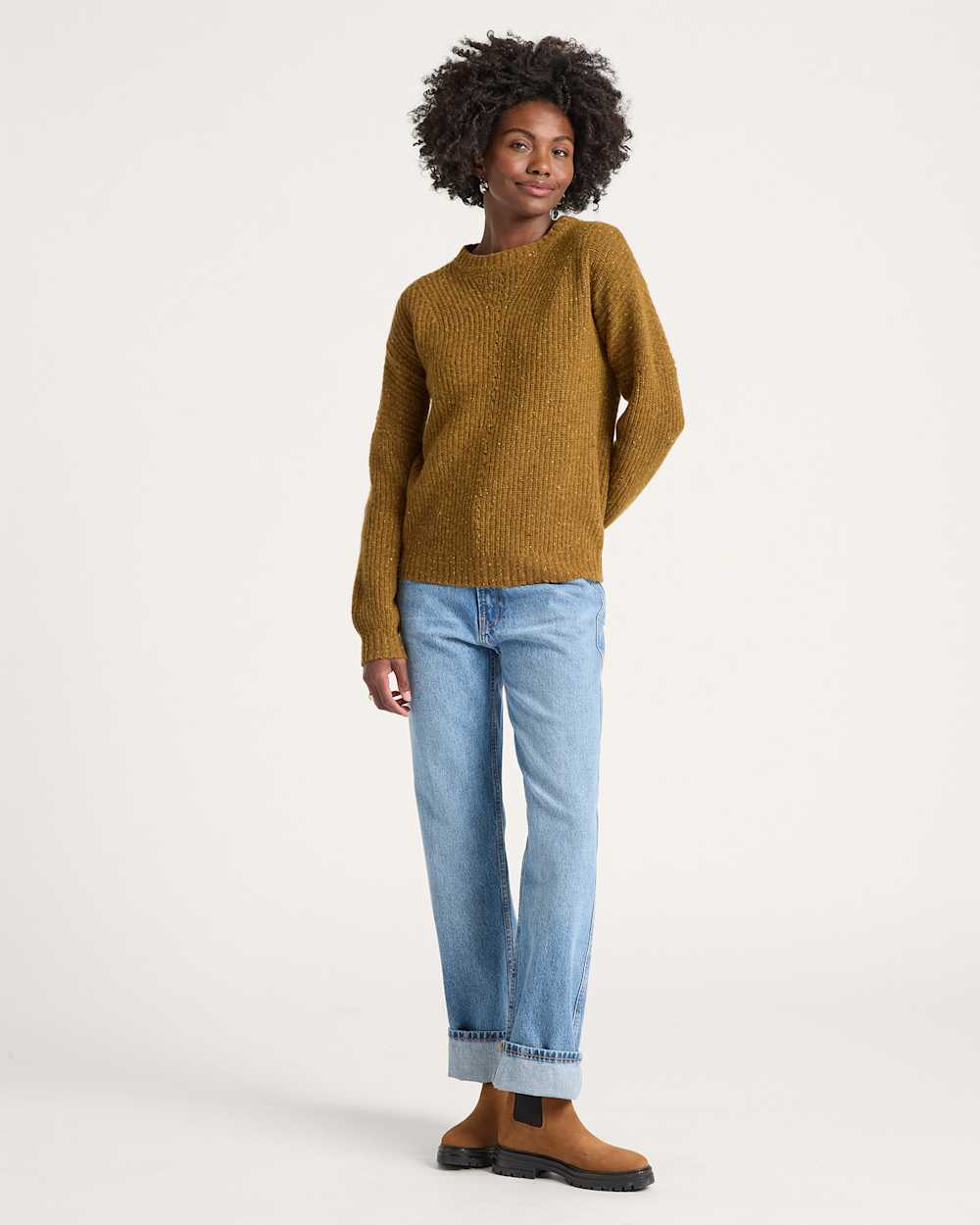 ALTERNATE VIEW OF WOMEN'S DONEGAL EYELET SWEATER IN GOLD image number 6