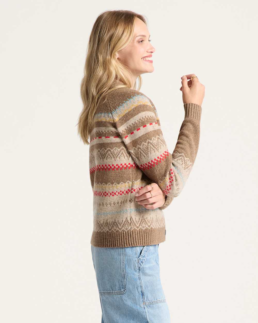 ALTERNATE VIEW OF WOMEN'S FAIR ISLE MERINO CARDIGAN IN TAN MULTI image number 3