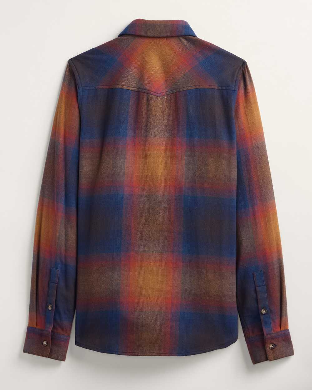 ALTERNATE VIEW OF PLAID COTTON FLANNEL WESTERN SHIRT IN NAVY/SUNSET OMBRE image number 2