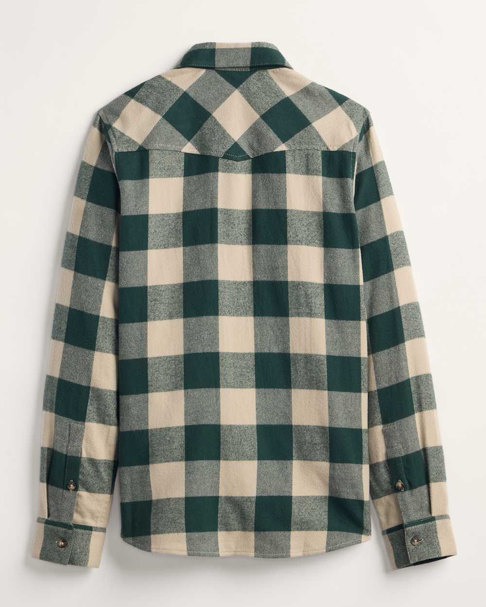 ALTERNATE VIEW OF PLAID COTTON FLANNEL WESTERN SHIRT IN TAN/EVERGREEN PLAID image number 2