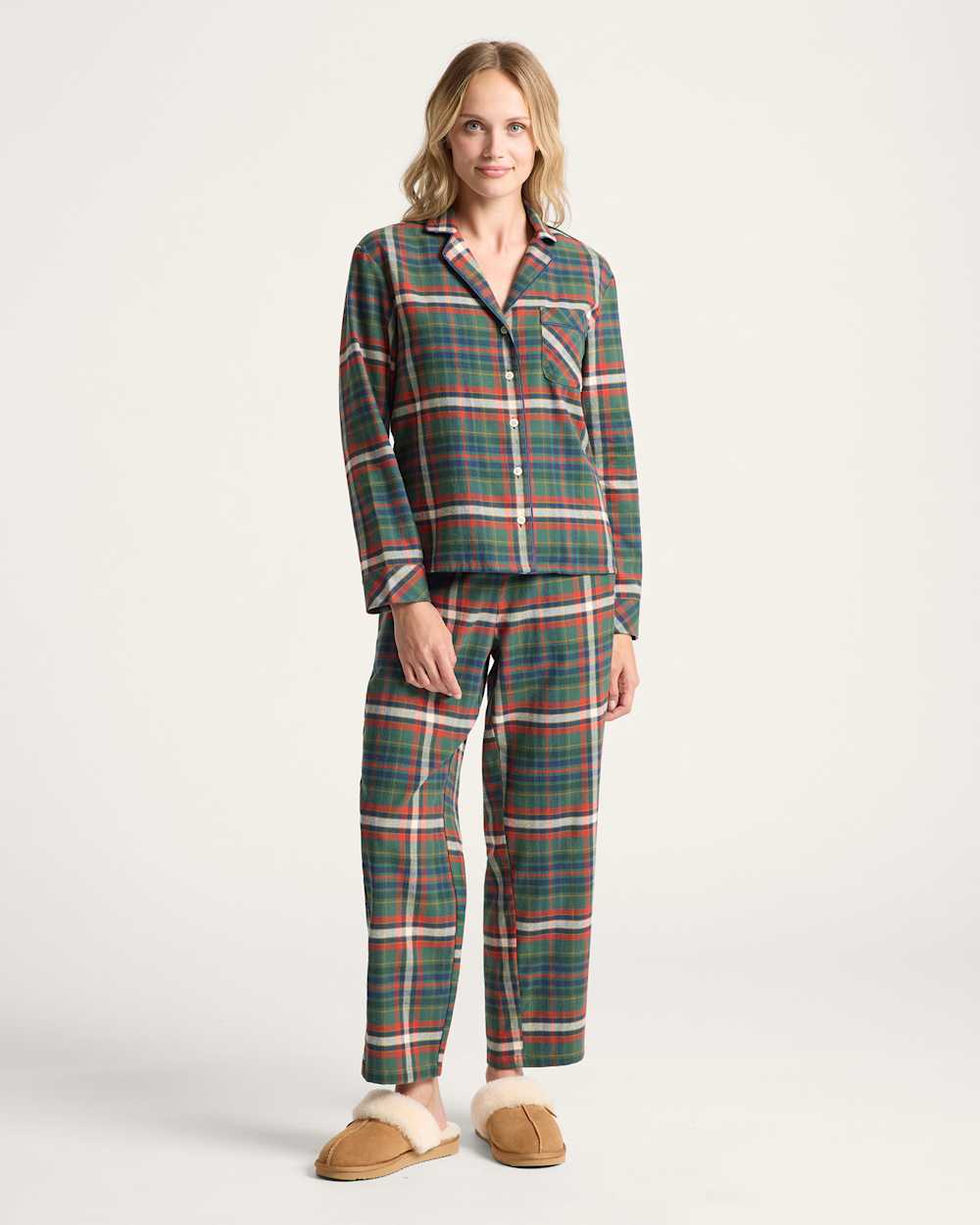 WOMEN'S PLAID FLANNEL PAJAMA SET IN GREEN MULTI image number 1