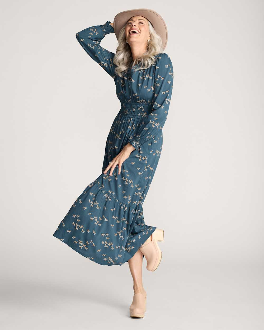 ALTERNATE VIEW OF WILD HORSES ZOE DRESS IN TEAL image number 6