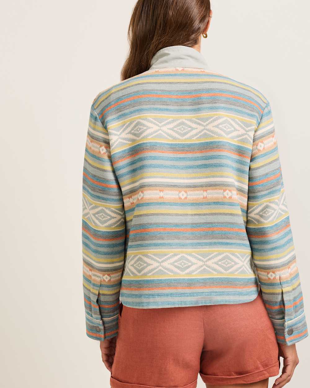 ALTERNATE VIEW OF WOMEN'S DOUBLESOFT HALF-SNAP PULLOVER IN TEAL MULTI STRIPE image number 2