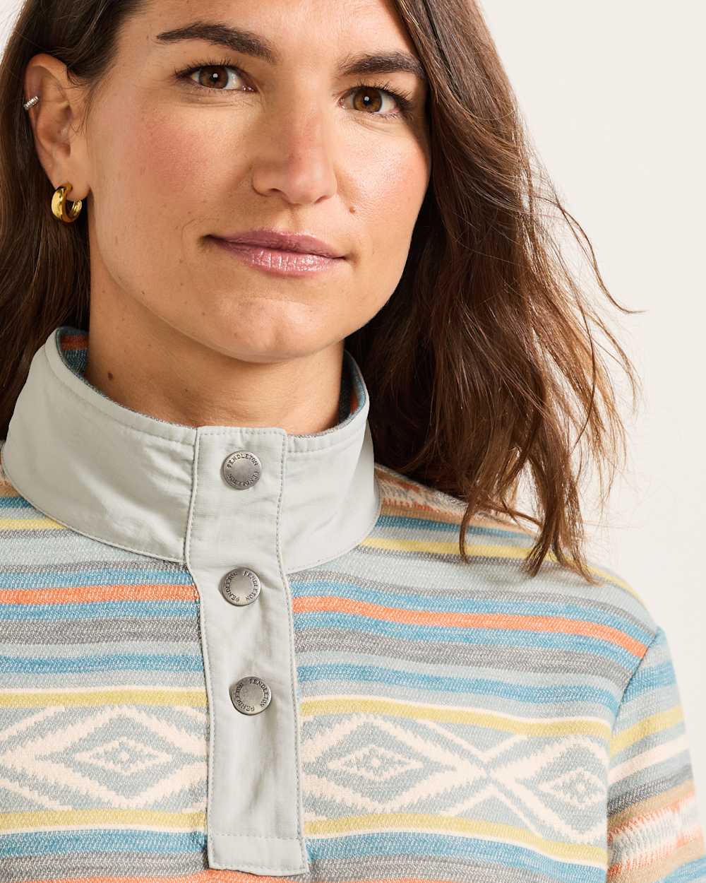 ALTERNATE VIEW OF WOMEN'S DOUBLESOFT HALF-SNAP PULLOVER IN TEAL MULTI STRIPE image number 4