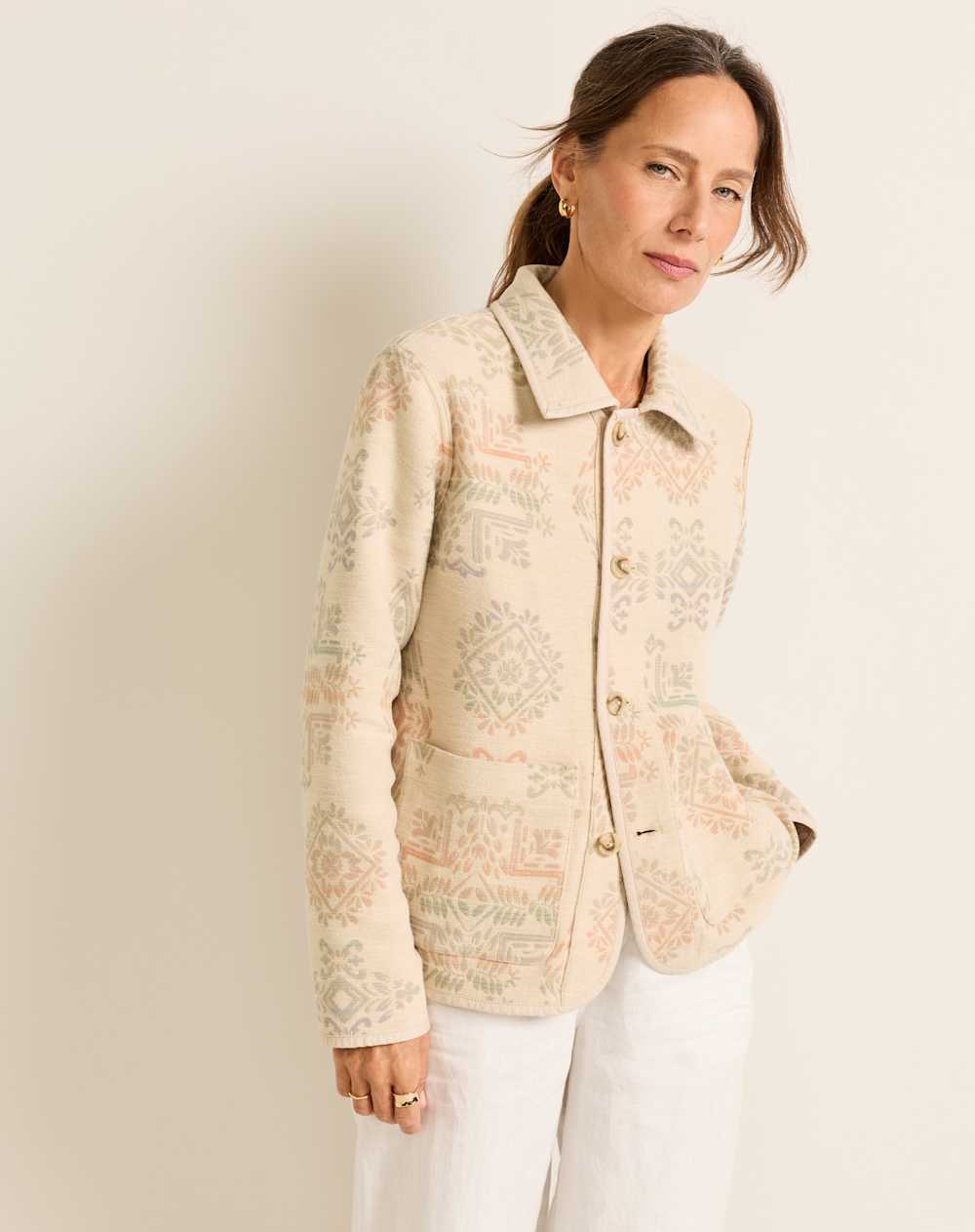 WOMEN'S REVERSIBLE DOUBLESOFT CHORE JACKET IN ECRU/SHALE LAUREL GROVE image number 1